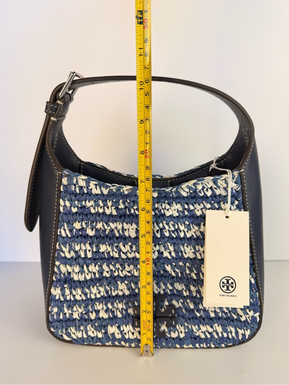 Tory Burch Thea Straw Small Bucket Bag Blue Melange Woven Raffia $458 - Picture 14 of 16